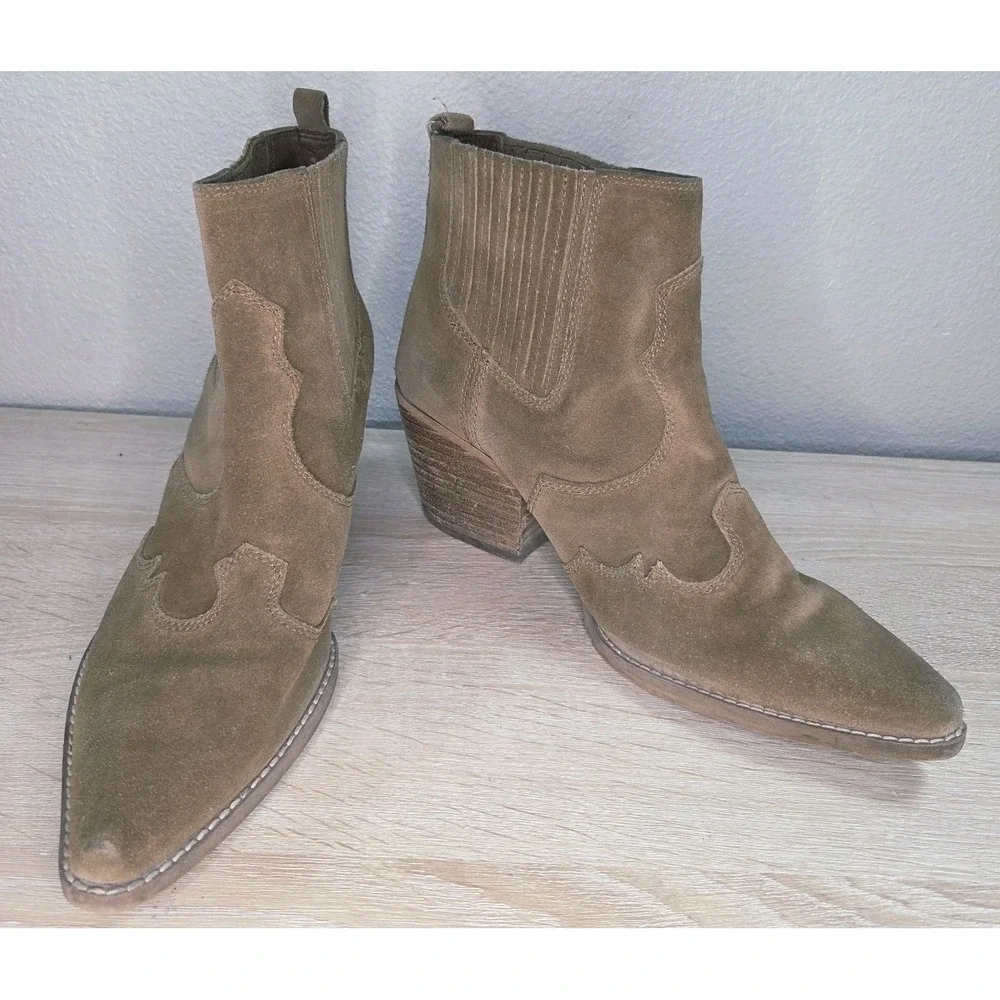Sam Edelman Winona Western Booties Hazelnut Brown Suede Pointed‎ Toe Ankle Boots